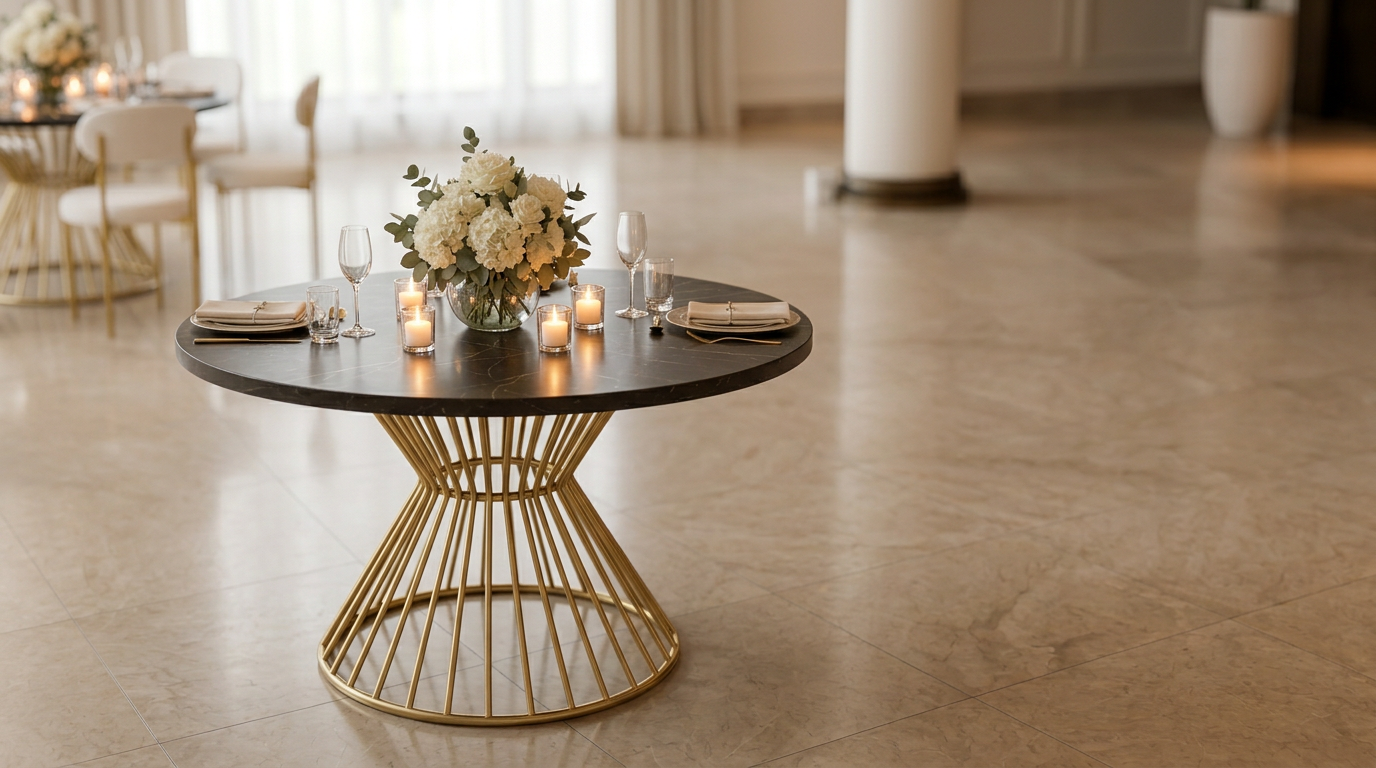 Mesa Redonda mármol decorada para un evento